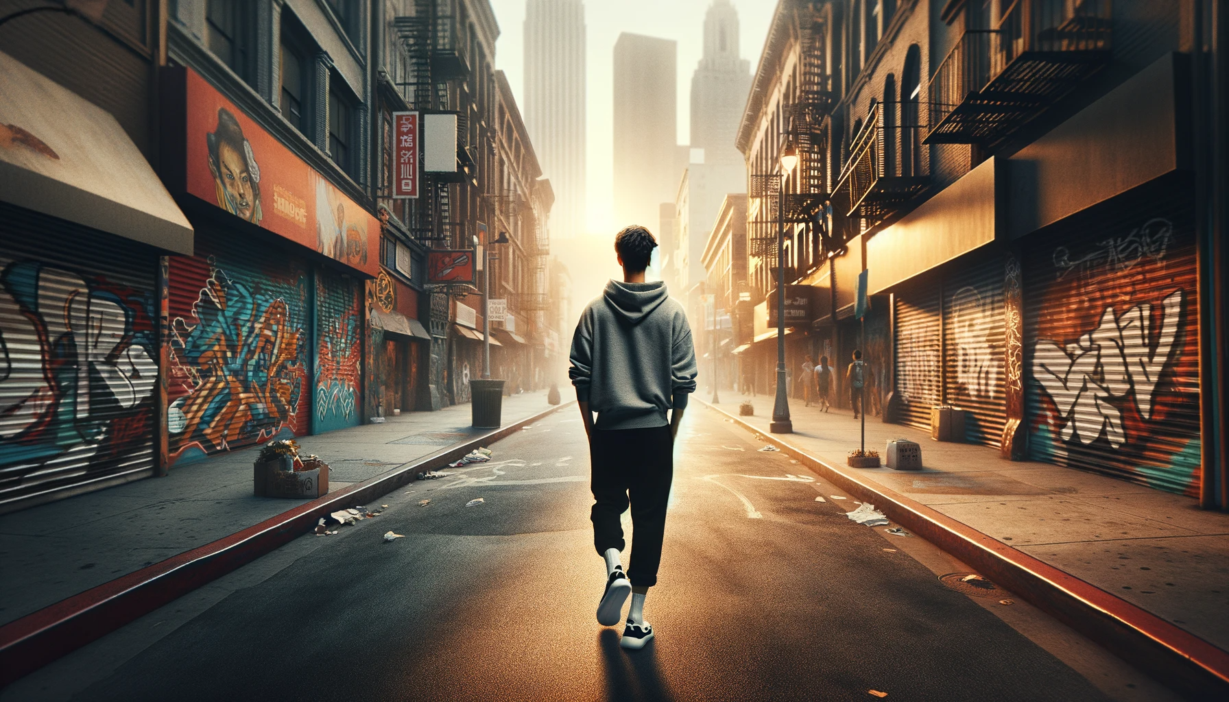 少年がストリートを歩いている